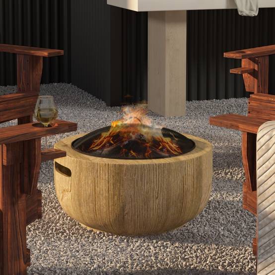 Brasero extérieur métal aspect bois jardin terrasse chauffage avec couvercle Ø61,5cm marron - ComfortXL Outdoor Living - Image 7