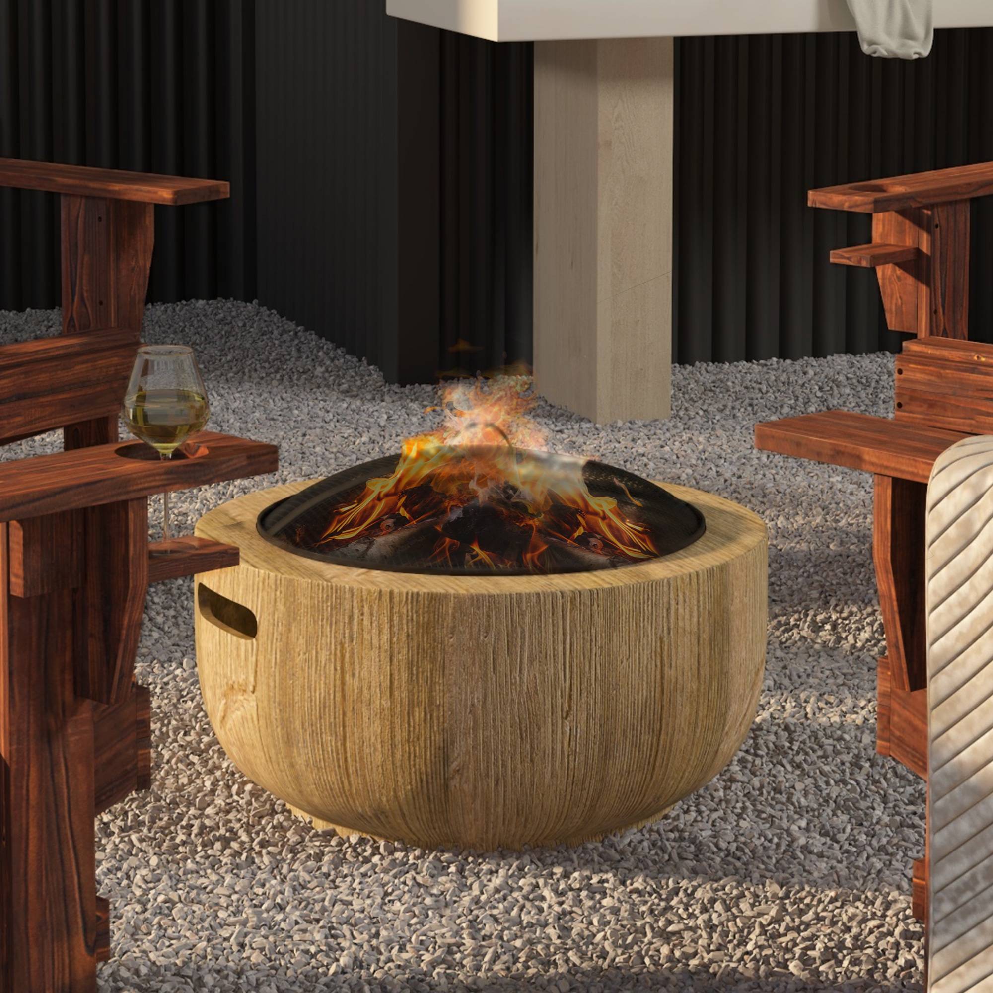 Brasero extérieur métal aspect bois jardin terrasse chauffage avec couvercle Ø61,5cm marron - ComfortXL Outdoor Living - Image 7