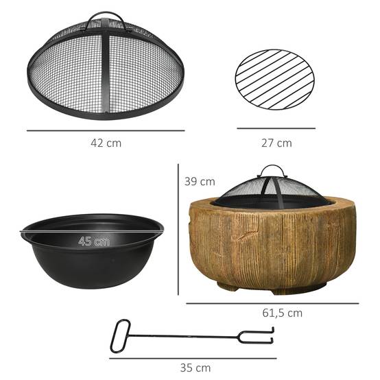Brasero extérieur métal aspect bois jardin terrasse chauffage avec couvercle Ø61,5cm marron - ComfortXL Outdoor Living - Image 2