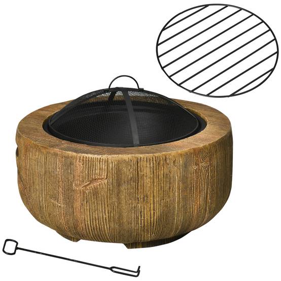 Brasero extérieur métal aspect bois jardin terrasse chauffage avec couvercle Ø61,5cm marron - ComfortXL Outdoor Living - Image 1