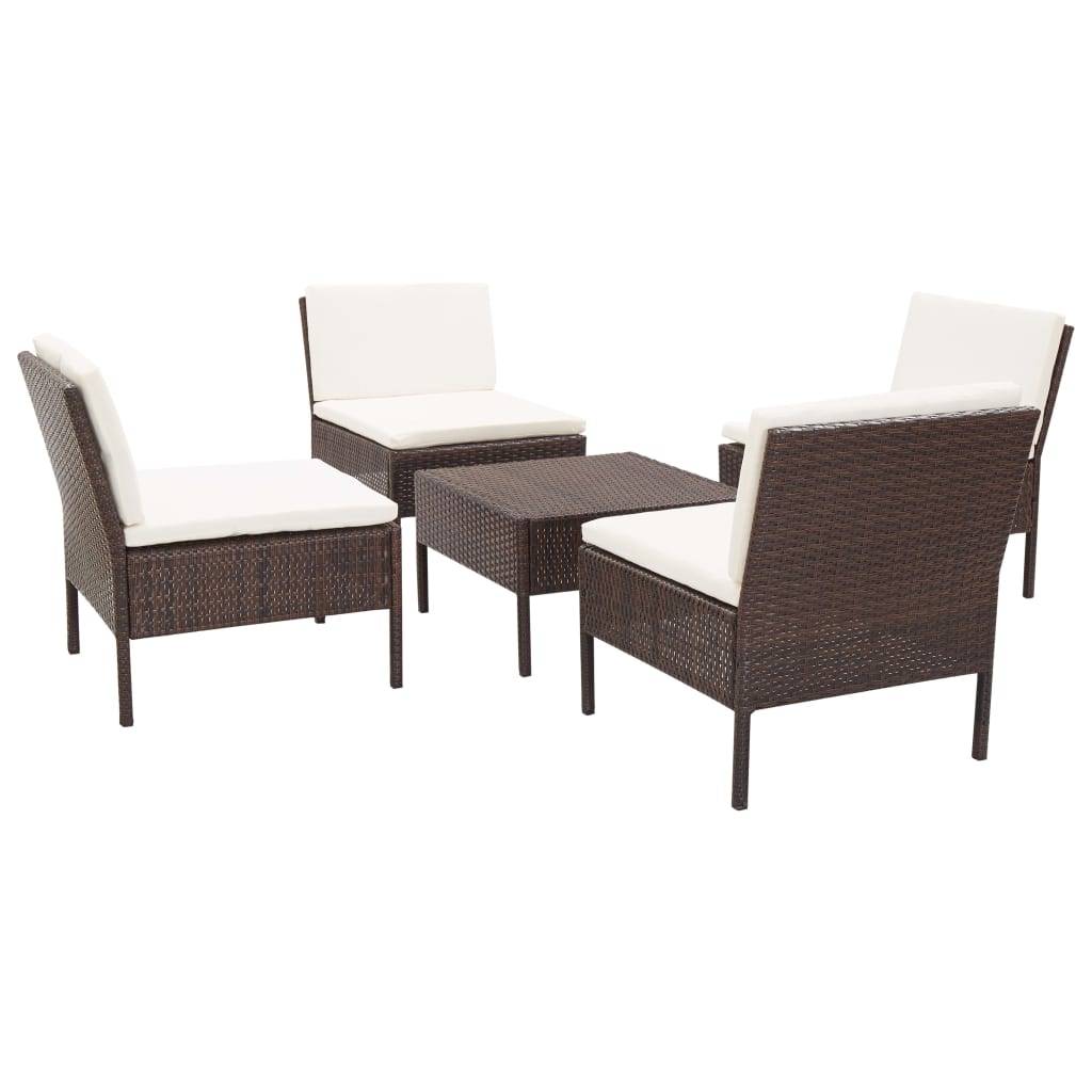 Helloshop26 - Salon de jardin meuble d'extérieur ensemble de mobilier 5 pièces avec coussins résine tressée marron - Imagen 1