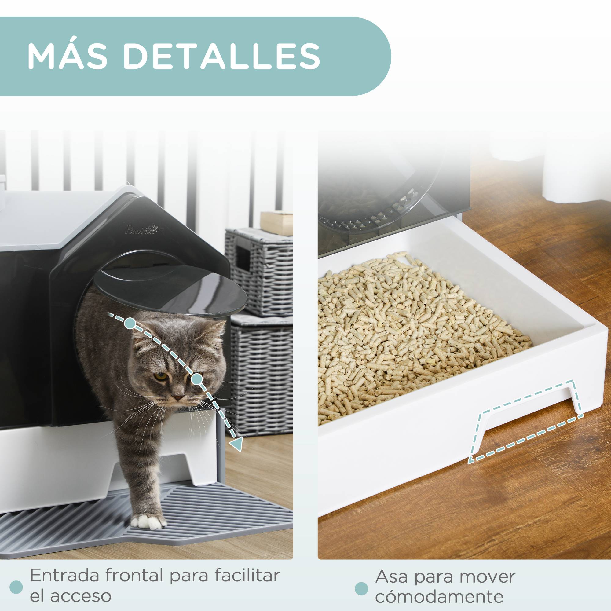 Litière chat fermée bac extraible pelle filtre désodorisant 47x45x42 cm gris - Image 9