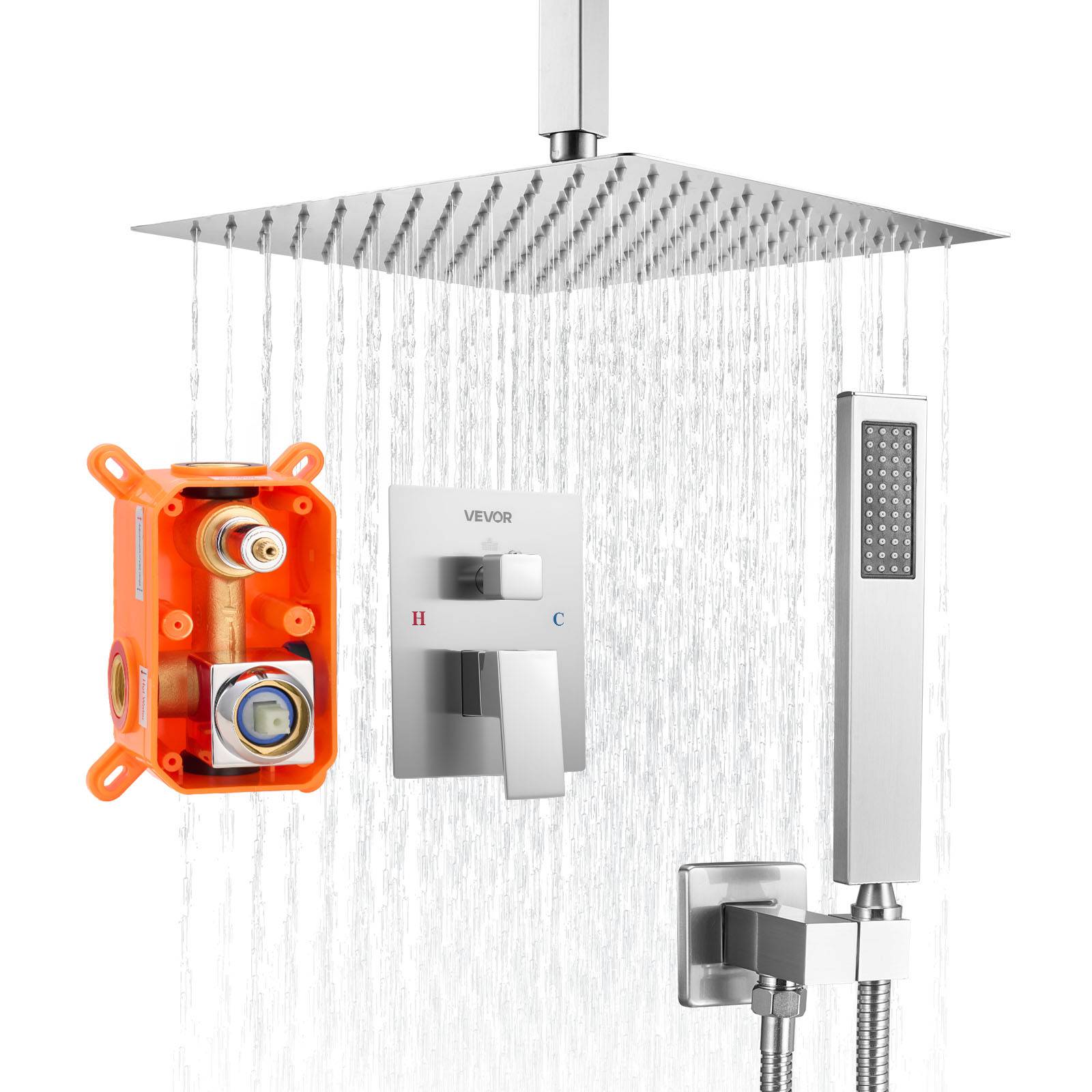 VEVOR Kit Robinet de Douche avec Douchette de Tête Carrée 30,5 cm et à Main - Image 1