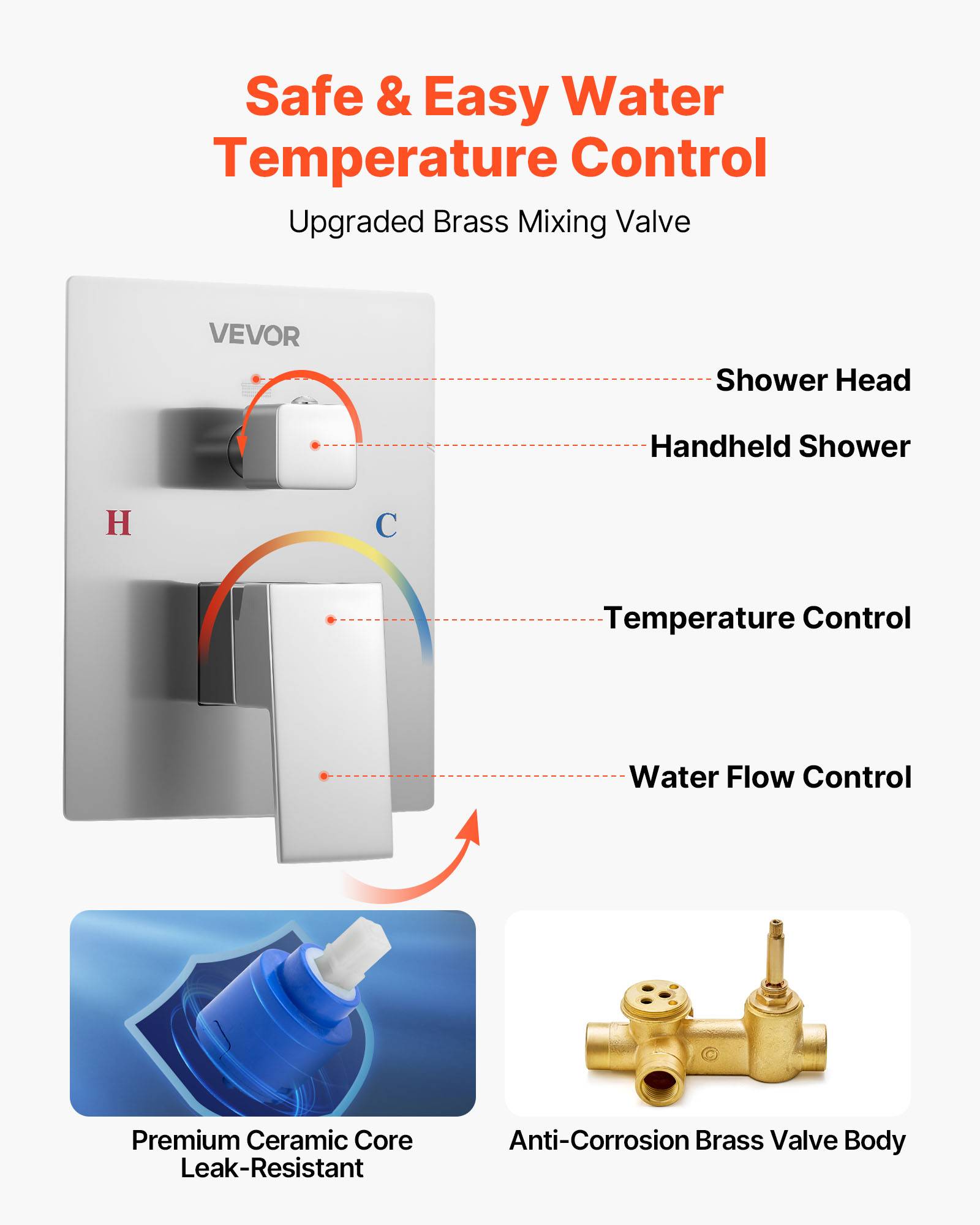 VEVOR Kit Robinet de Douche avec Douchette de Tête Carrée 30,5 cm et à Main - Image 5