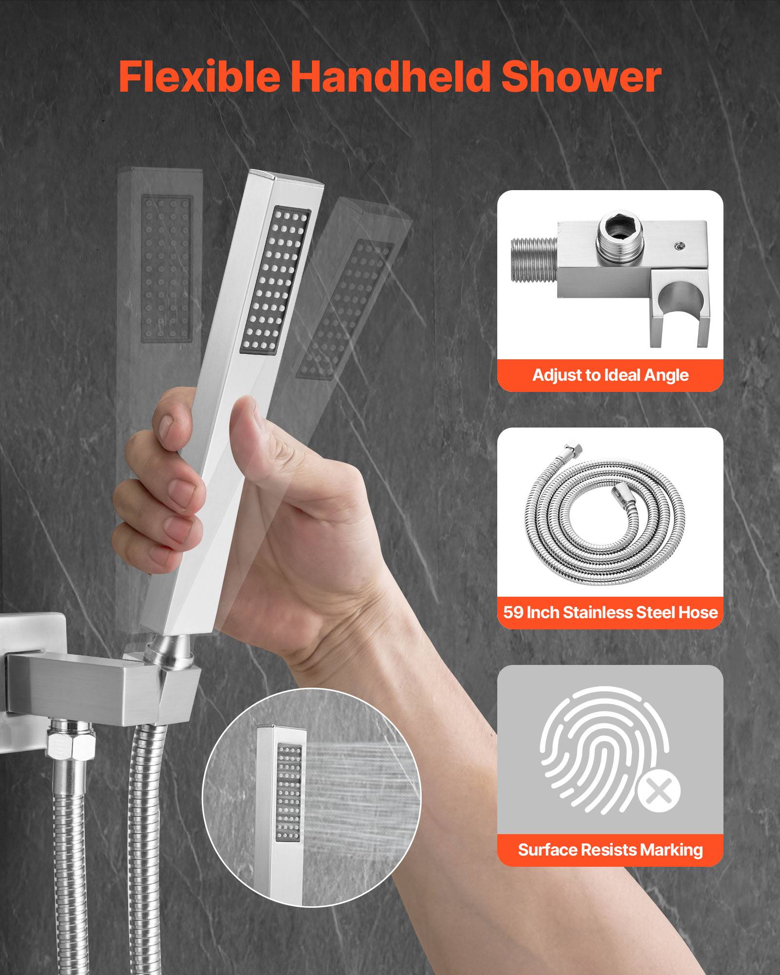 VEVOR Kit Robinet de Douche avec Douchette de Tête Carrée 30,5 cm et à Main - Image 3