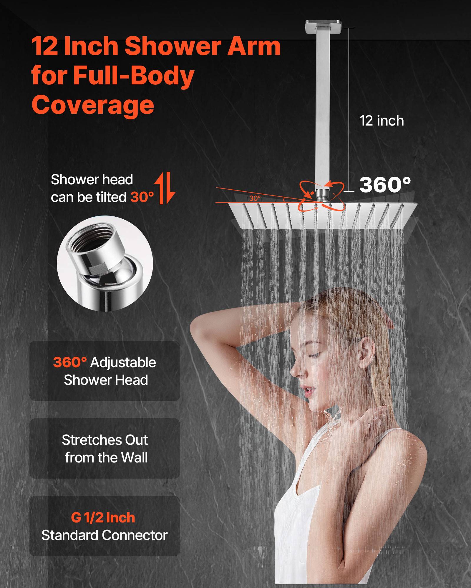 VEVOR Kit Robinet de Douche avec Douchette de Tête Carrée 30,5 cm et à Main - Image 4