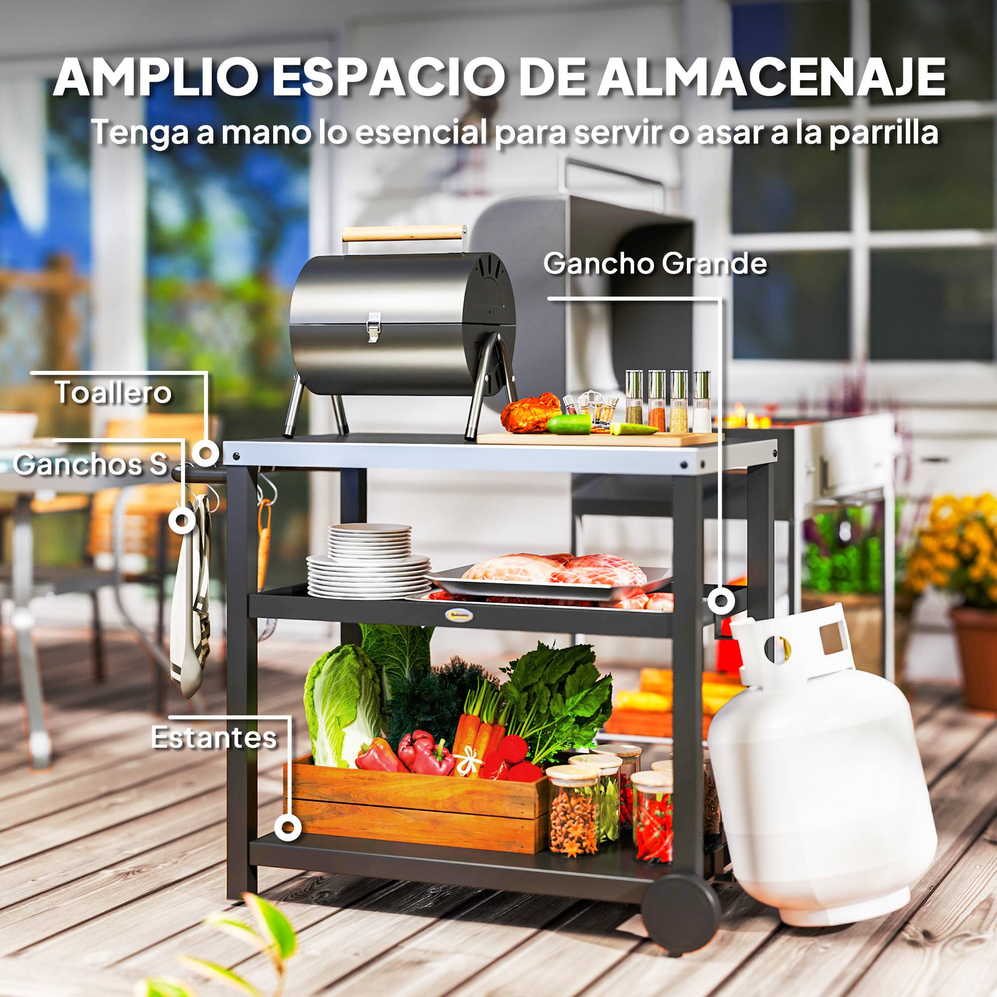 ComfortXL - Desserte barbecue métal inox grise 102 x 50 x 81 cm pour jardin et terrasse - ComfortXL Outdoor Living - Image 7