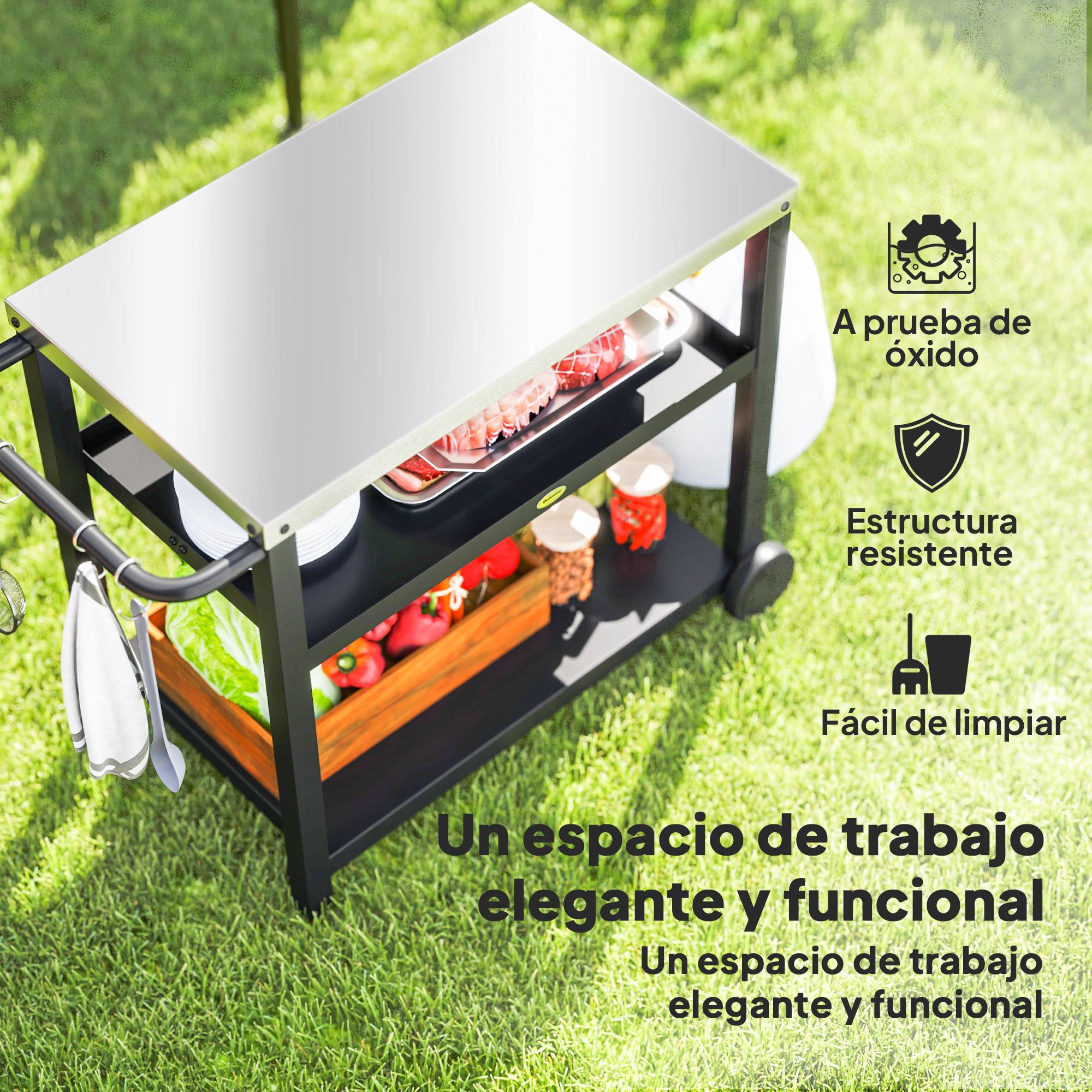ComfortXL - Desserte barbecue métal inox grise 102 x 50 x 81 cm pour jardin et terrasse - ComfortXL Outdoor Living - Image 6