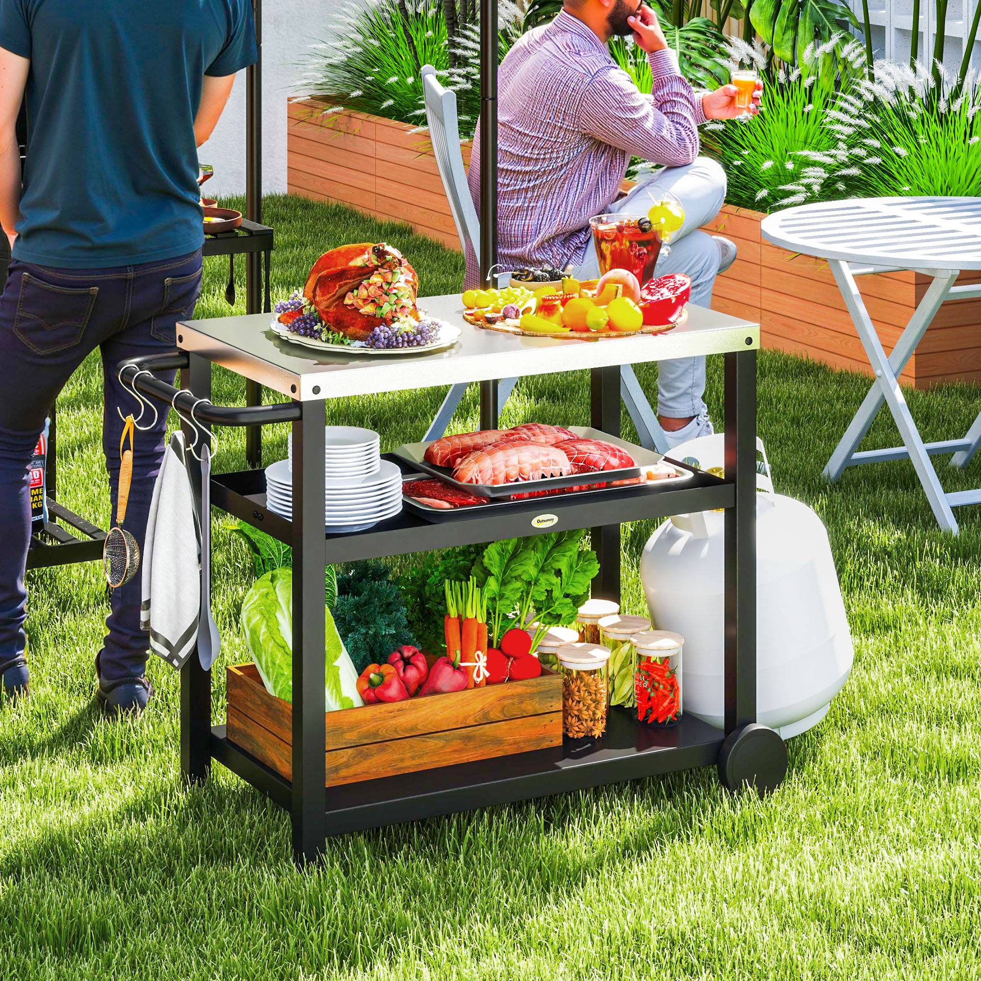 ComfortXL - Desserte barbecue métal inox grise 102 x 50 x 81 cm pour jardin et terrasse - ComfortXL Outdoor Living - Image 3