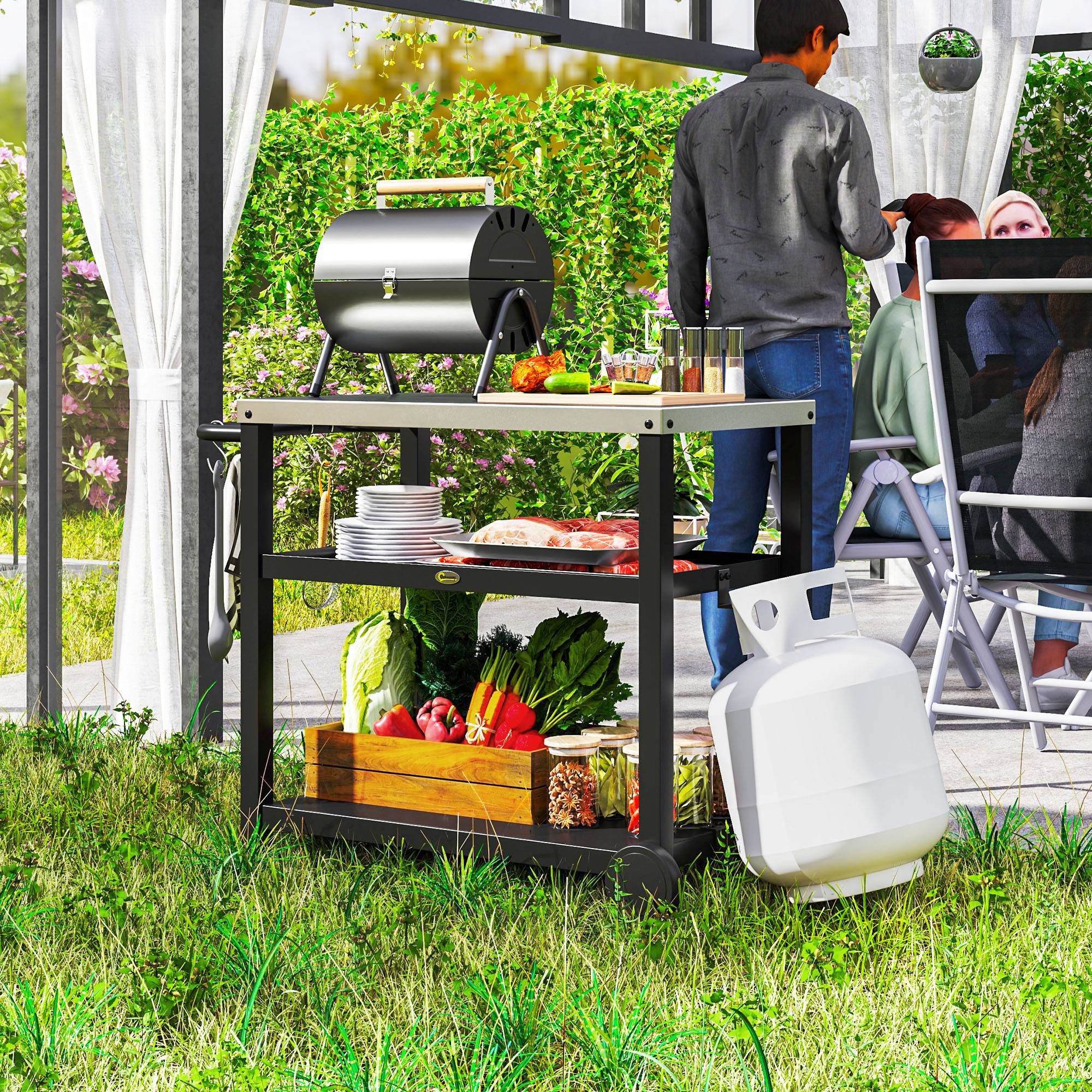 ComfortXL - Desserte barbecue métal inox grise 102 x 50 x 81 cm pour jardin et terrasse - ComfortXL Outdoor Living - Image 4