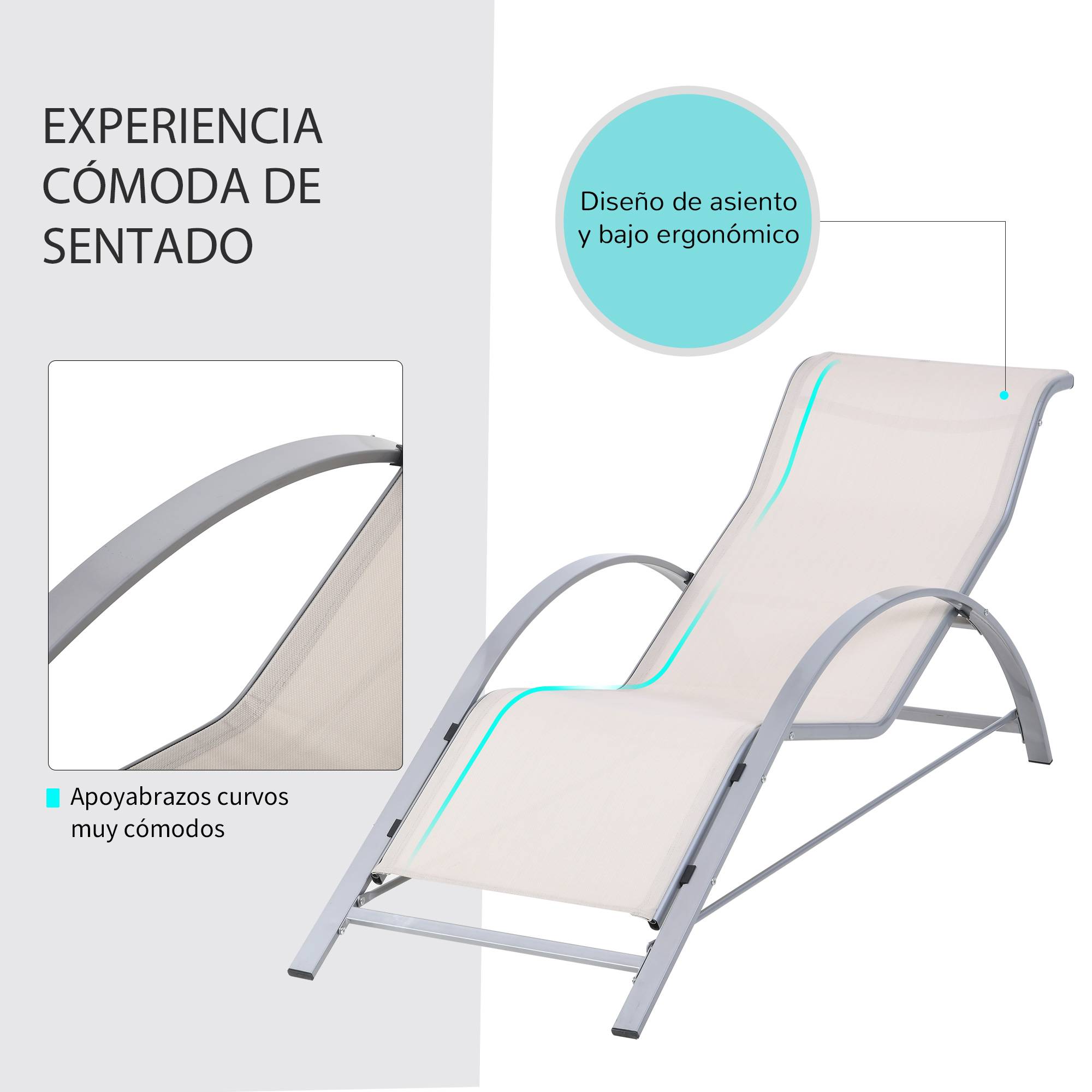 Lot de 2 Chaises Longues de Jardin avec Table d’Appoint en Verre Trempé, Dossier et Accoudoirs, Patio/Piscine/Terrasse, Beige - Image 5