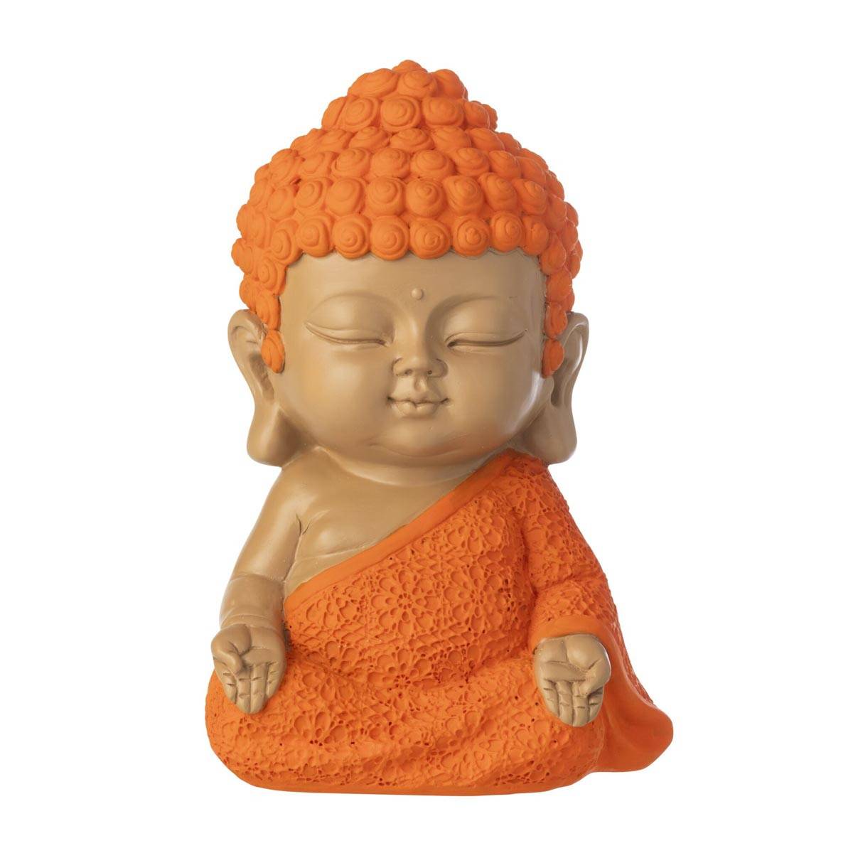J-Line - Statuette Déco Moine Zen "Boudhi" 20cm Orange - Image 1