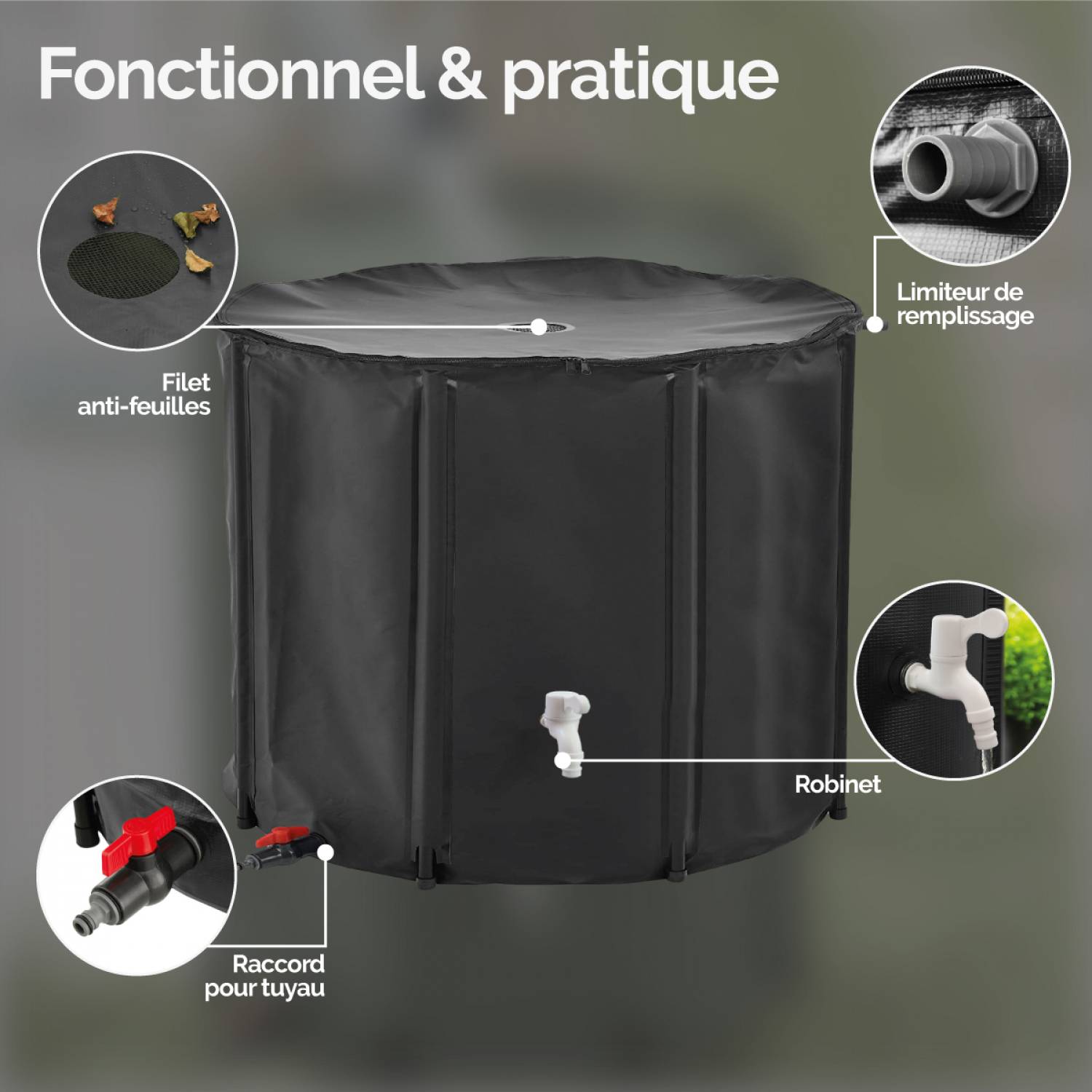 Linxor - Réservoir souple, récupérateur d'eau de pluie pliable - 750 L - Noir - Linxor - Imagen 3