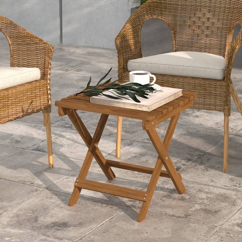 Lot 2 Tables Basses Pliantes Bois Acacia Jardin Terrasse Compact 45x45cm Teck - ComfortXL Outdoor Living - Image 8
