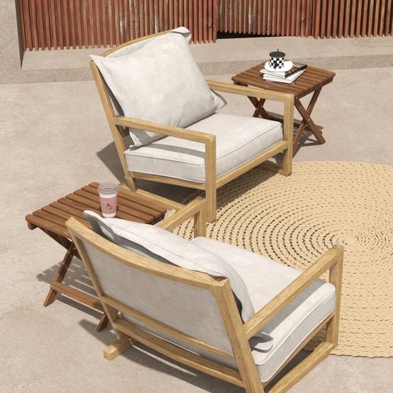 Lot 2 Tables Basses Pliantes Bois Acacia Jardin Terrasse Compact 45x45cm Teck - ComfortXL Outdoor Living - Image 2