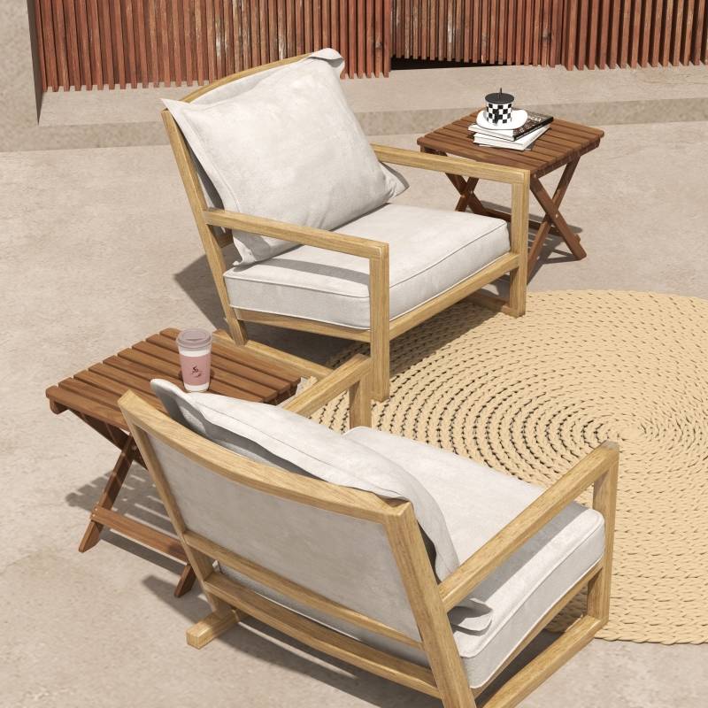 Lot 2 Tables Basses Pliantes Bois Acacia Jardin Terrasse Compact 45x45cm Teck - ComfortXL Outdoor Living - Image 2