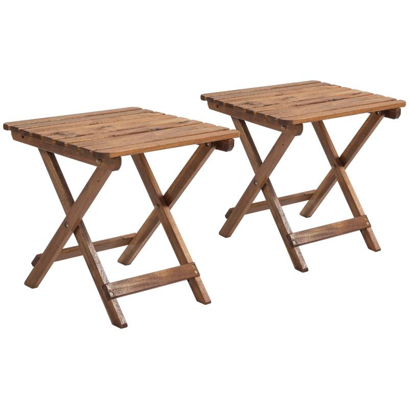 Lot 2 Tables Basses Pliantes Bois Acacia Jardin Terrasse Compact 45x45cm Teck - ComfortXL Outdoor Living - Image 1