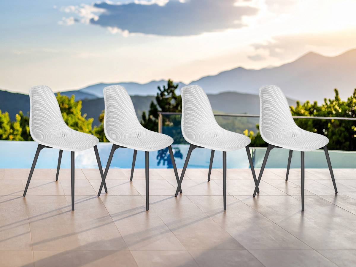 Lot de 4 Chaises de jardin en aluminium et résine coloris blanc Malte - Jardiline - Imagen 2