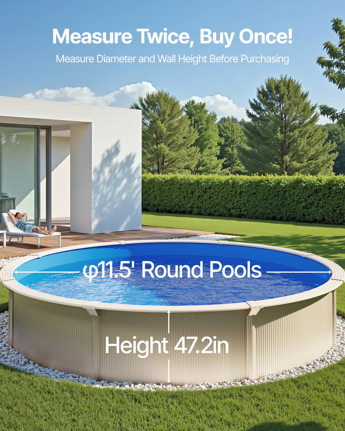 VEVOR Revêtement piscine ronde 350x120cm vinyle Unibead, résistant à l'usure, pour piscines hors sol 120cm. - Image 3