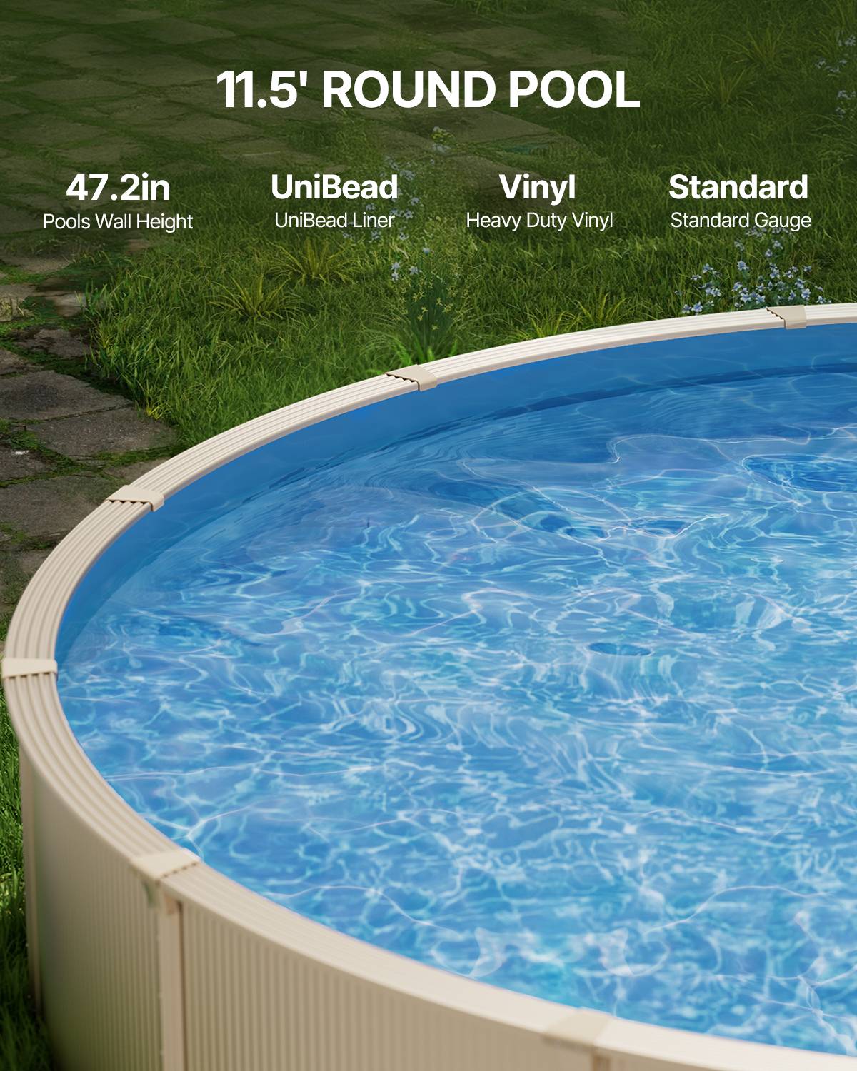 VEVOR Revêtement piscine ronde 350x120cm vinyle Unibead, résistant à l'usure, pour piscines hors sol 120cm. - Image 2