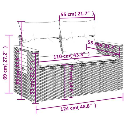 Ensemble canapé de jardin 5 places modulable en poly rotin avec pouf pour balcon Beige et Gris – ComfortXL Outdoor Living - Image 10