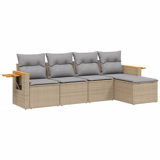 Ensemble canapé de jardin 5 places modulable en poly rotin avec pouf pour balcon Beige et Gris – ComfortXL Outdoor Living - Image 2