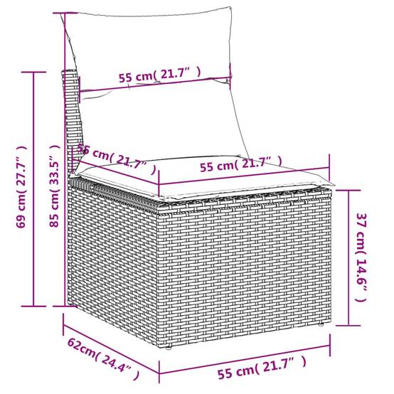 Ensemble canapé de jardin 5 places modulable en poly rotin avec pouf pour balcon Beige et Gris – ComfortXL Outdoor Living - Image 9