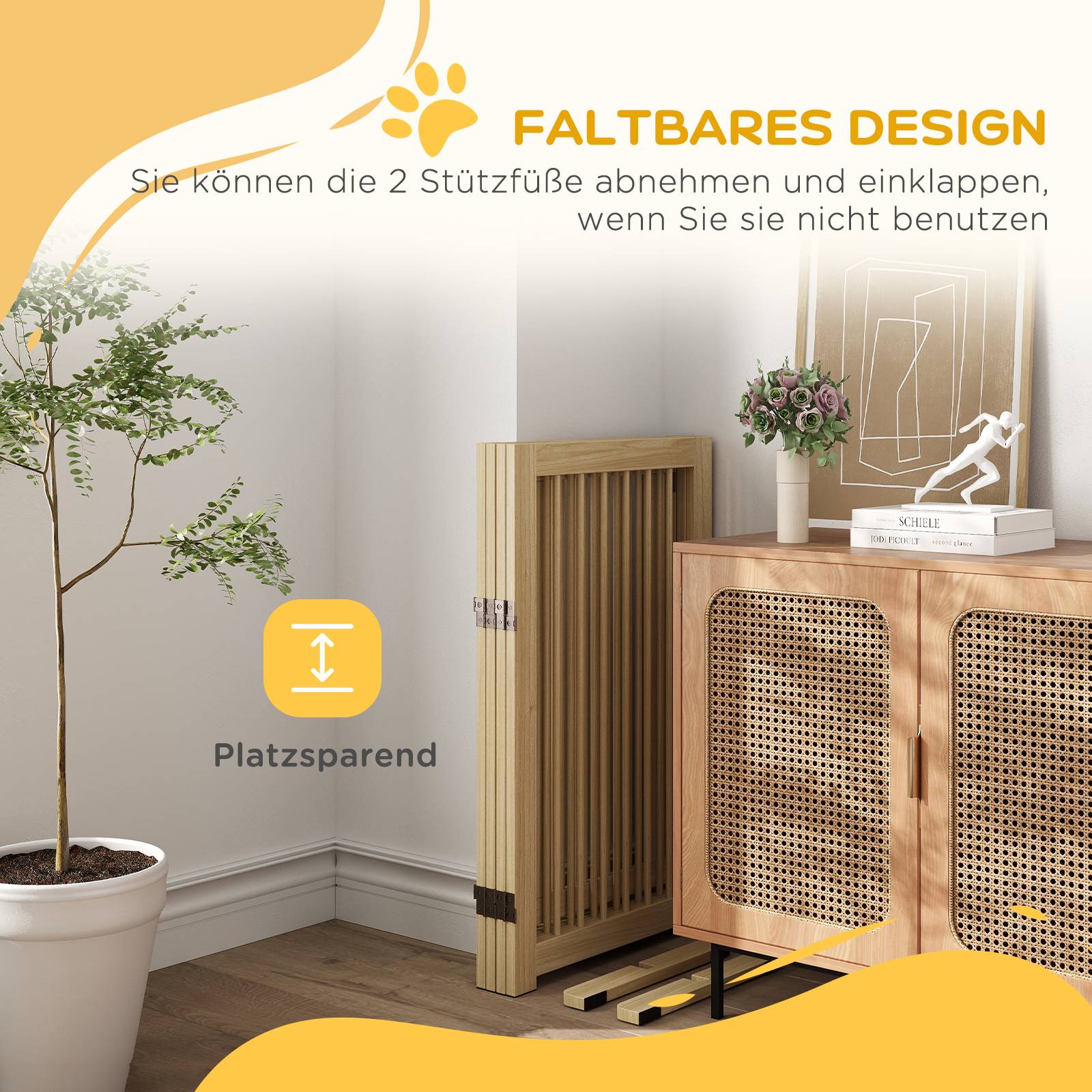 Sans Marque - Barrière pliante pour chien, autonome, avec porte et pieds, cadre en bois, 220x36x91 cm - Image 6