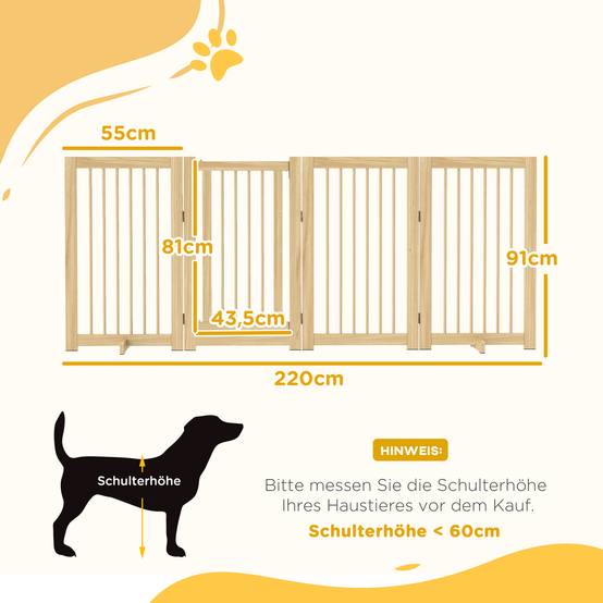 Sans Marque - Barrière pliante pour chien, autonome, avec porte et pieds, cadre en bois, 220x36x91 cm - Image 5