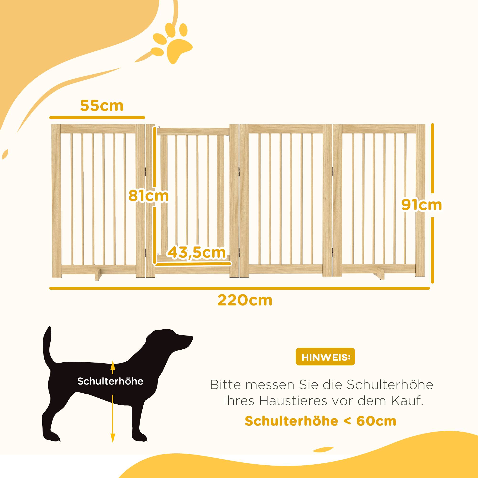 Sans Marque - Barrière pliante pour chien, autonome, avec porte et pieds, cadre en bois, 220x36x91 cm - Image 5