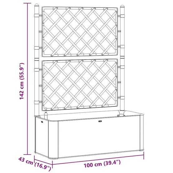 Lit surélevé de jardin avec treillis et système d'arrosage plastique blanc 100 x 43 x 142 cm - PANGIVO - Image 8