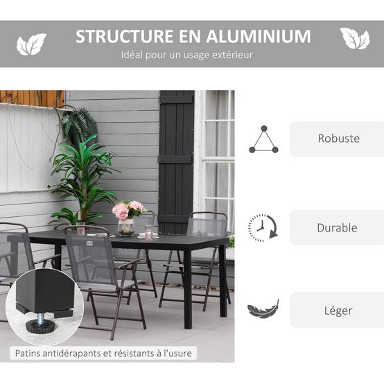 Table à manger de jardin pour 8 personnes, table de jardin extérieure en aluminium, pour patio, terrasse, 190 x 90 x 74 cm, noir - Image 7