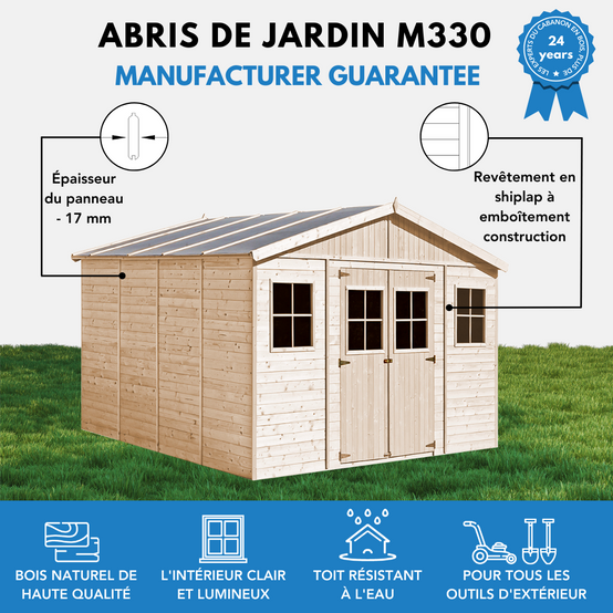 Timbela - Abri de Jardin en Bois Naturel H246x418x420 cm / 16 m² - Stockage extérieur avec fenêtres - 17 mm d’épaisseur - Timbela M330 - Image 8