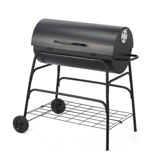 Barbecue à charbon cylindre métal noir sur roues - Image 1