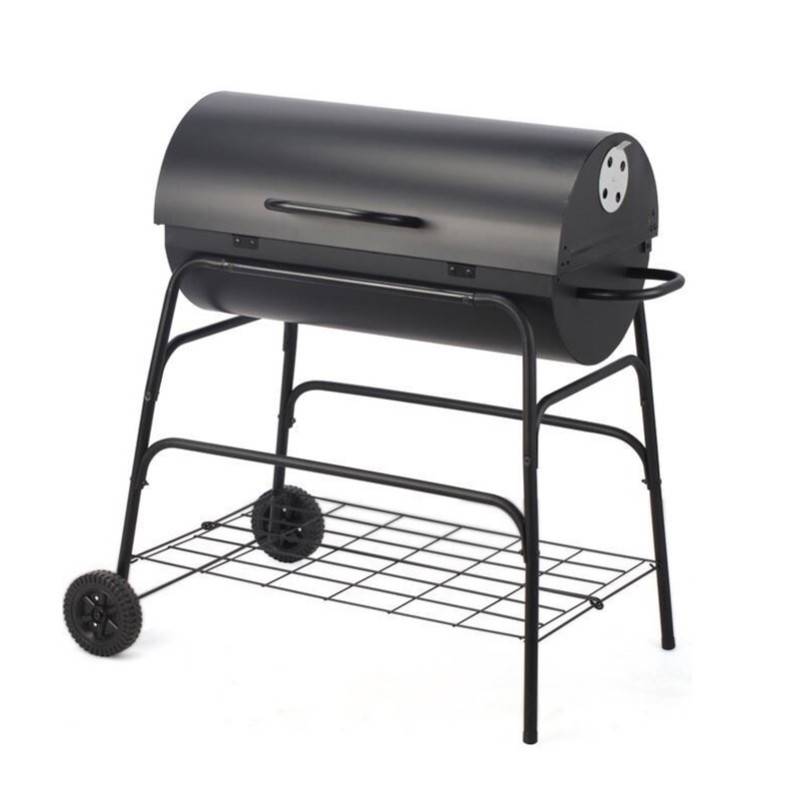 Barbecue à charbon cylindre métal noir sur roues - Image 1