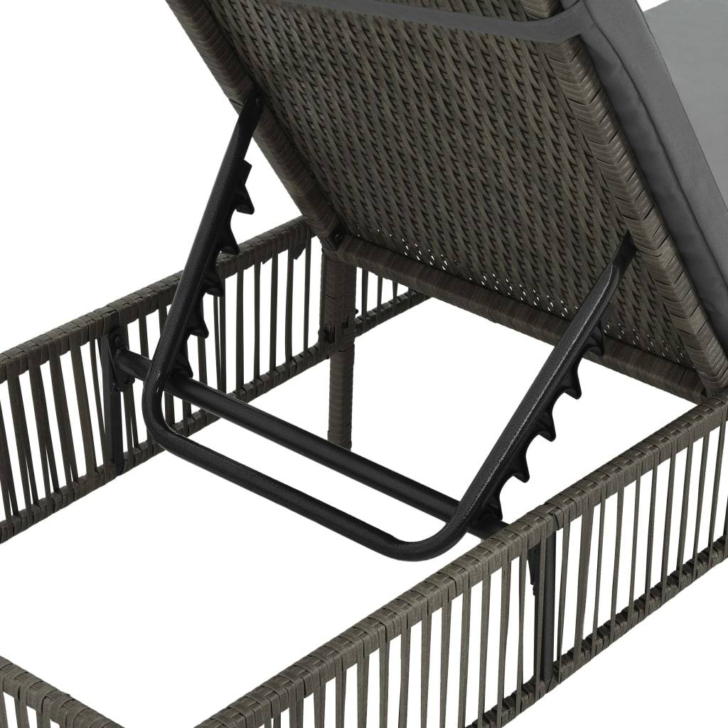 Helloshop26 - Transat chaise longue bain de soleil lit de jardin terrasse meuble d'extérieur avec coussin résine tressée gris - Imagen 5
