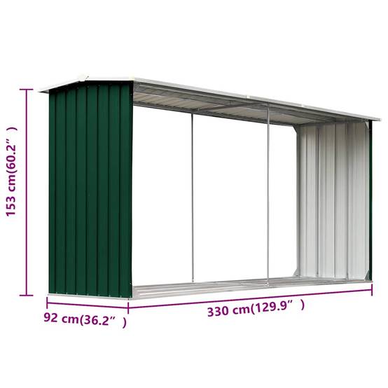 Abri de Stockage Bois XXL Acier Galvanisé pour Jardin 330x92x153 cm Vert - ComfortXL Outdoor Living - Image 6