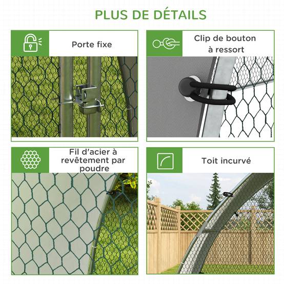 Enclos pour volailles acier galvanisé gris 304 x 190 x 220 cm - PANGIVO - Image 9