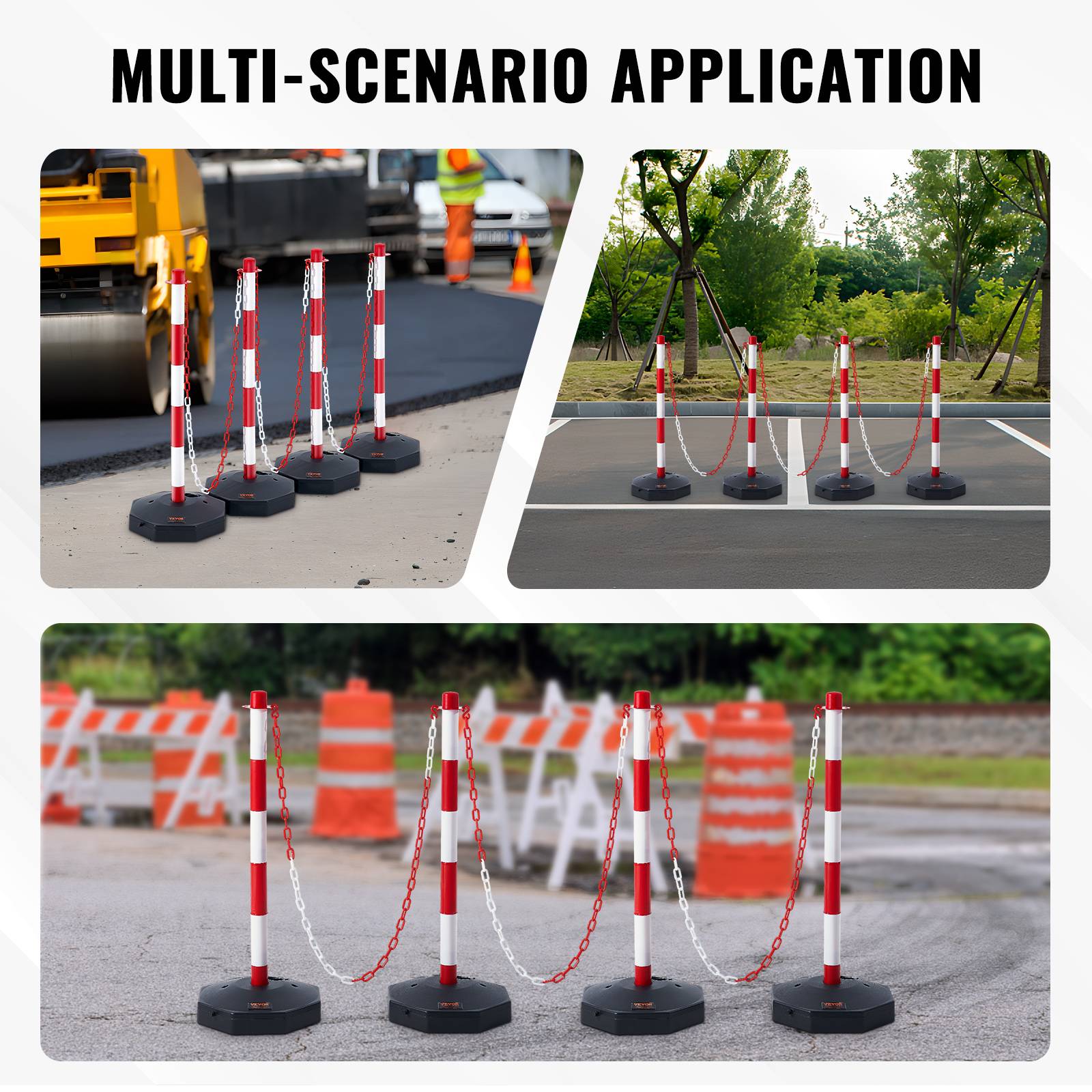 VEVOR 4PCs Poteaux de Signalisation Cône de Signalisation Rouge et Blanc 2,4 m - Image 6