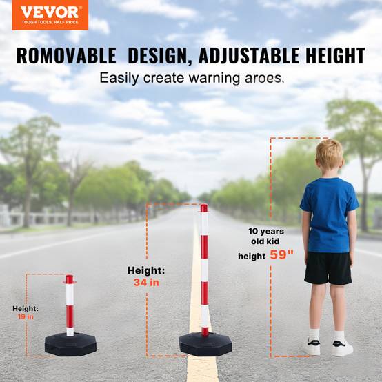 VEVOR 4PCs Poteaux de Signalisation Cône de Signalisation Rouge et Blanc 2,4 m - Image 2