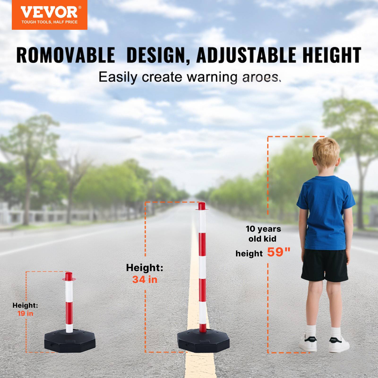 VEVOR 4PCs Poteaux de Signalisation Cône de Signalisation Rouge et Blanc 2,4 m - Image 2