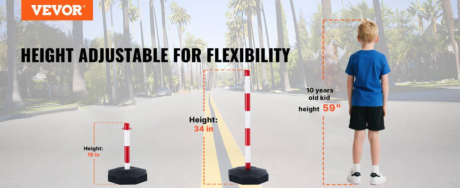 VEVOR 4PCs Poteaux de Signalisation Cône de Signalisation Rouge et Blanc 2,4 m - Image 9