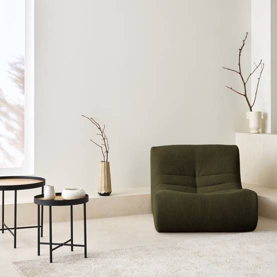 Fauteuil chauffeuse en bouclette texturée kaki foncé style contemporain 1 place | sweeek - Image 1