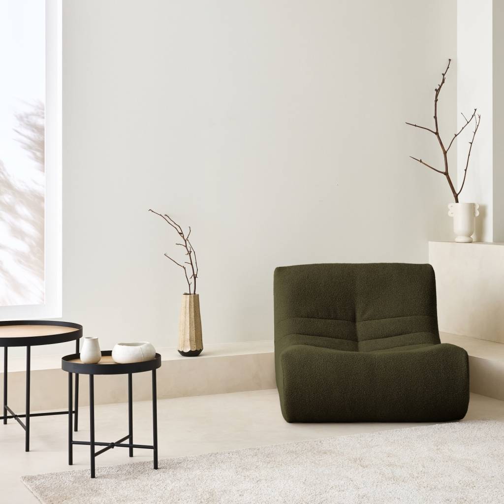 Fauteuil chauffeuse en bouclette texturée kaki foncé style contemporain 1 place | sweeek - Image 1