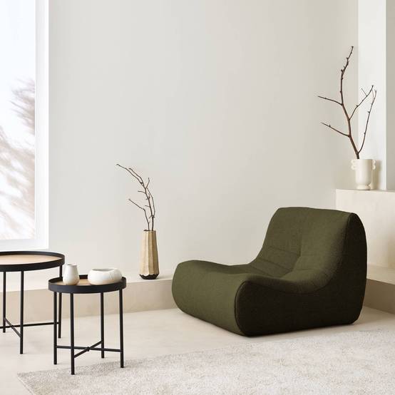 Fauteuil chauffeuse en bouclette texturée kaki foncé style contemporain 1 place | sweeek - Image 3