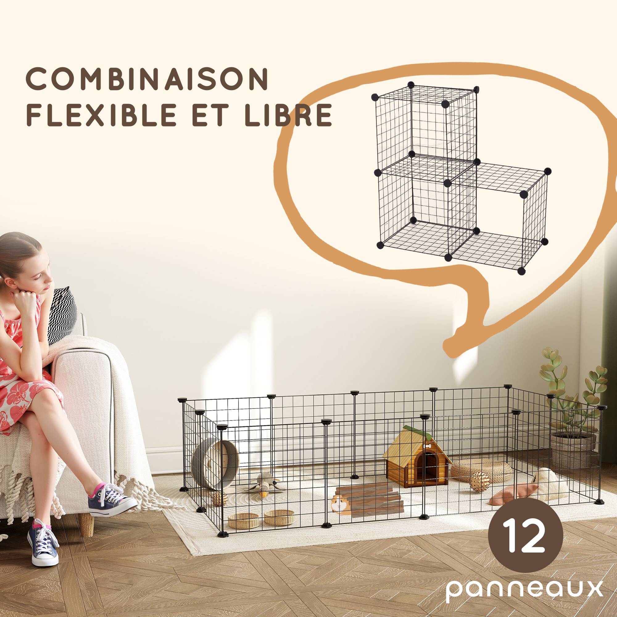 Parc enclos petits animaux métal modulable intérieur bords arrondis 106x73x36cm noir - ComfortXL Outdoor Living - Image 6