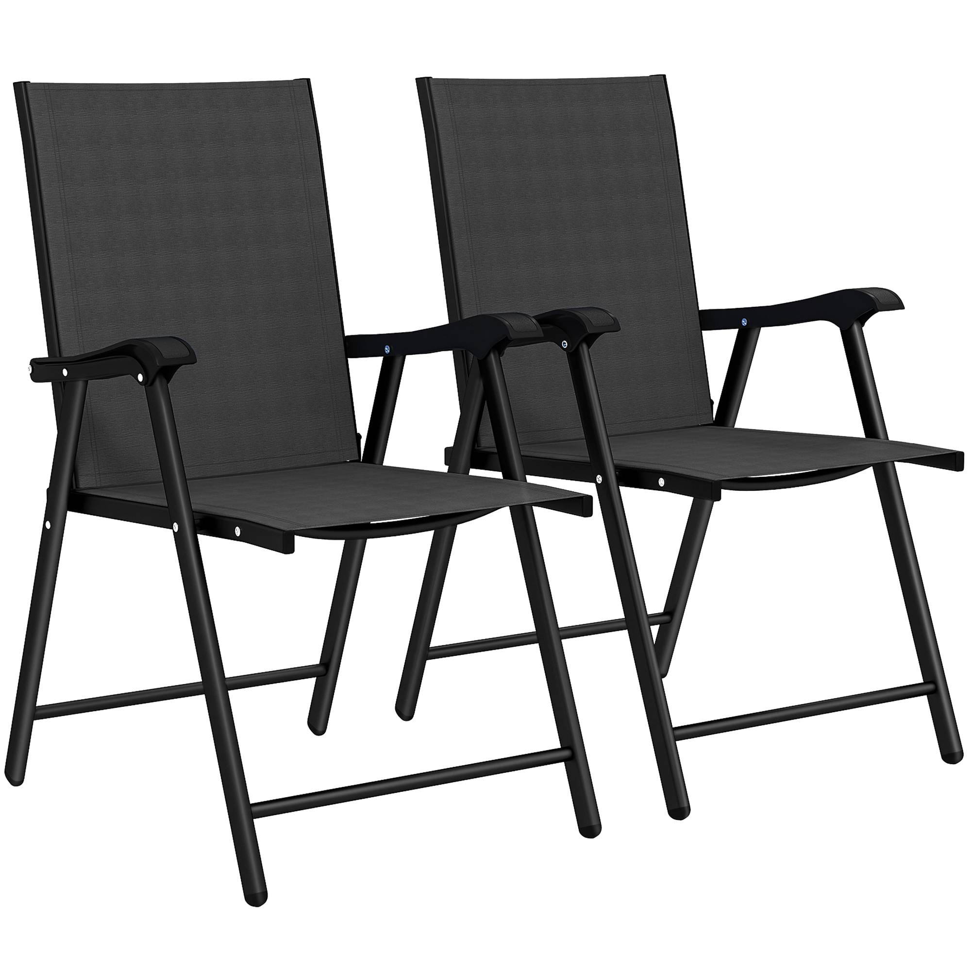 ComfortXL - Lot de 2 chaises pliantes jardin acier textilène noir 58 x 62 x 97 cm dossier haut pour terrasse sans montage - Image 10