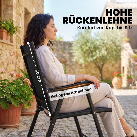 ComfortXL - Lot de 2 chaises pliantes jardin acier textilène noir 58 x 62 x 97 cm dossier haut pour terrasse sans montage - Image 4
