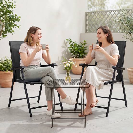ComfortXL - Lot de 2 chaises pliantes jardin acier textilène noir 58 x 62 x 97 cm dossier haut pour terrasse sans montage - Image 9