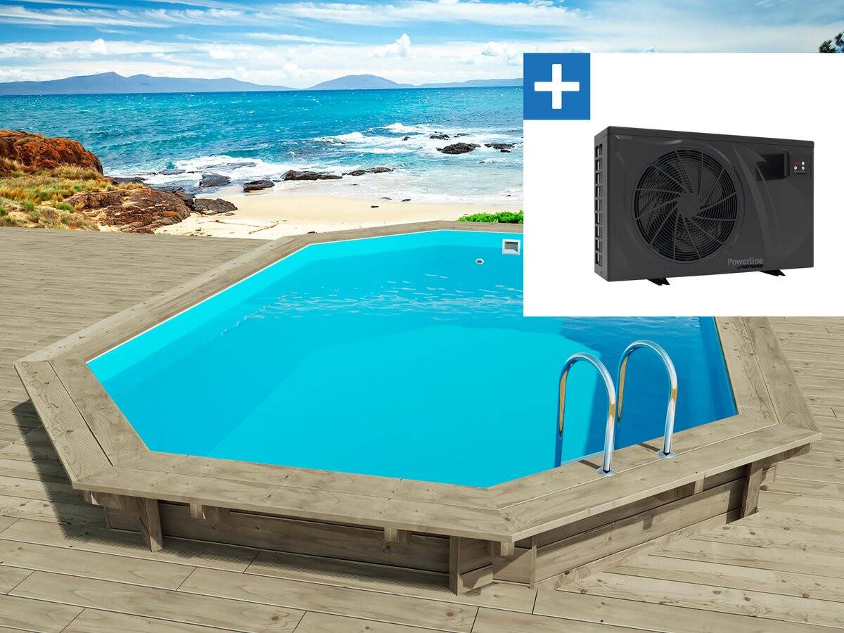 Piscine Bois " Florida 130 " - 6.57 X 4.57 X 1.31 M + Pompe à Chaleur 6 Kw/h Inverter "powerline By Hayward" - Noir -habitat Et Jardin - Imagen 1